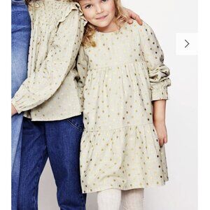 Mini Boden Betsy Tiered Twirly Dress Oatmeal Gold Polka Dot Holiday Girls 11-12